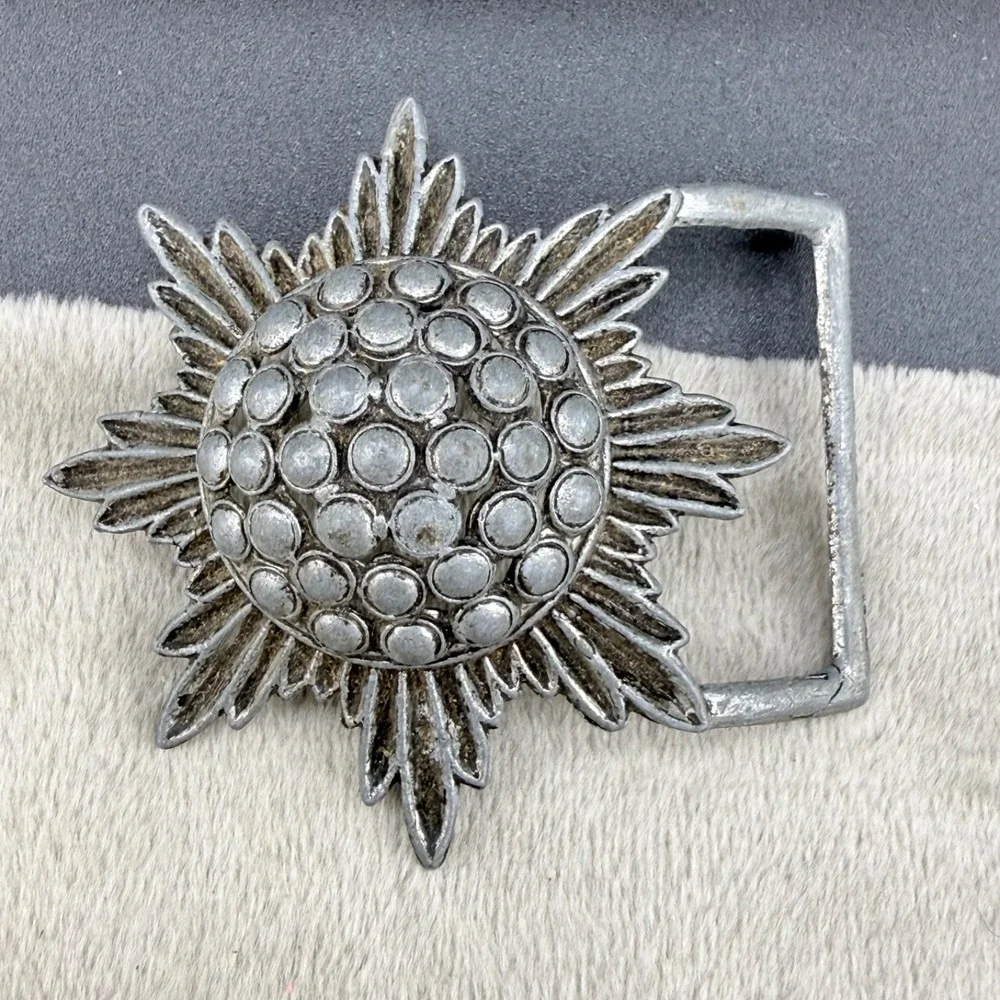 Vintage Flower Belt Buckle Atomic Silver Tone Signed Levy Bros